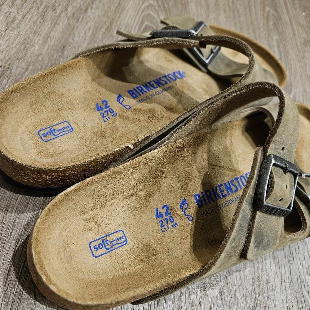 Birkenstock Arizona Soft Footbed Faded Khaki Oiled Leather Sandals EU 42 US 9